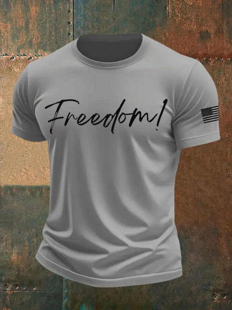 Men’s Freedom Print imitation cotton short-sleeved T-shirt Light Gray / S