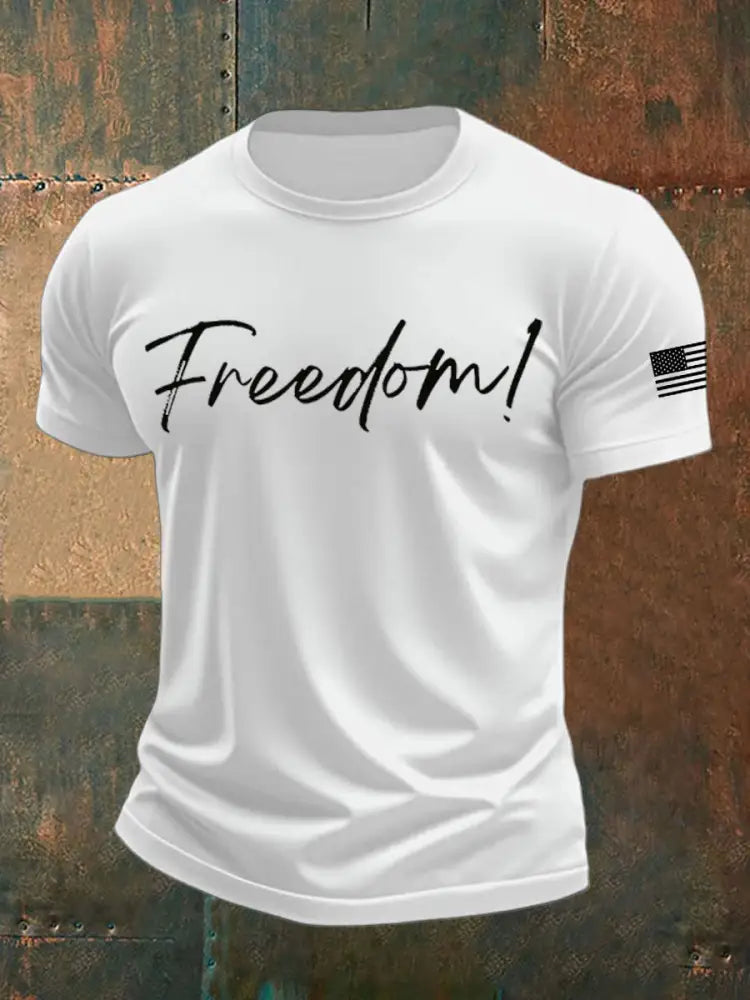 Men’s Freedom Print imitation cotton short-sleeved T-shirt White / S