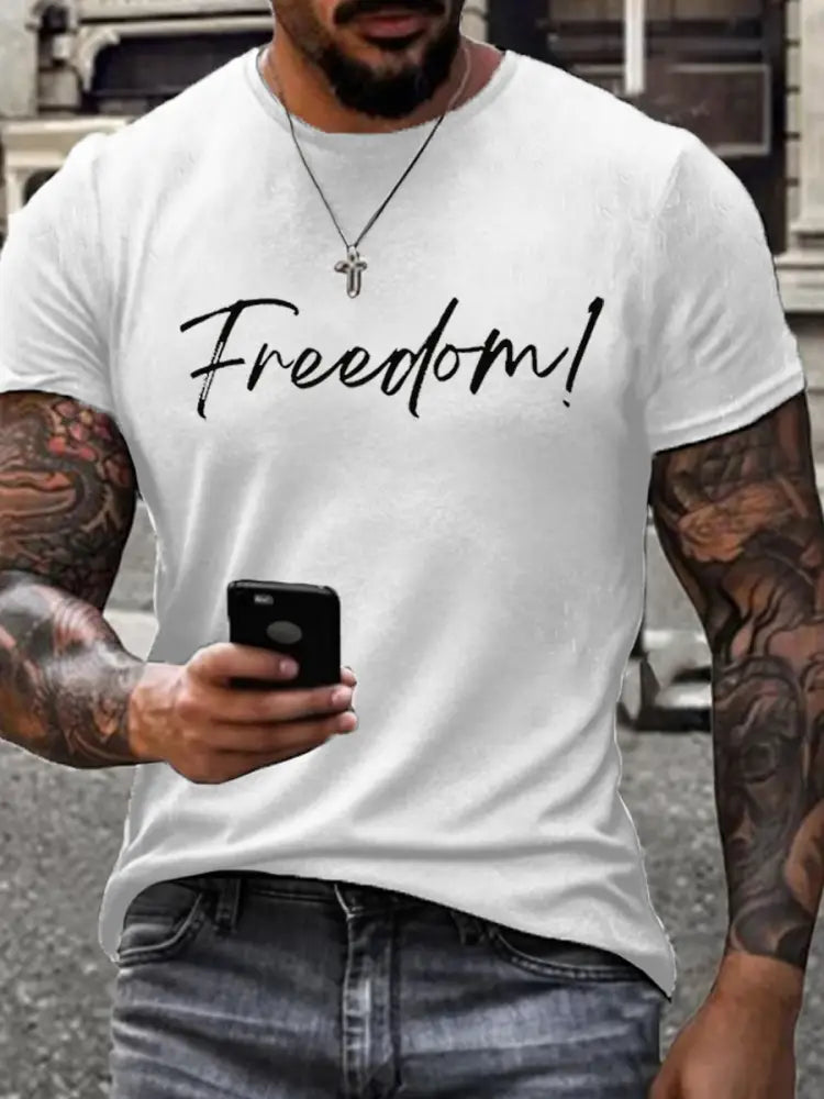 Men’s Freedom Print imitation cotton short-sleeved T-shirt White / S