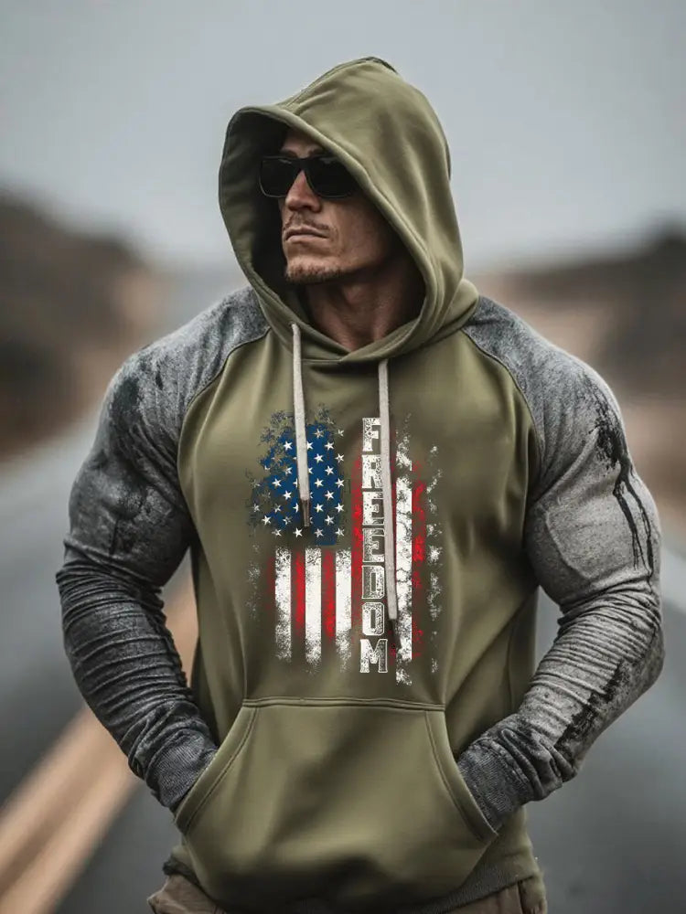 Men’s Freedom Printed Casual Hoodie Army Green / S