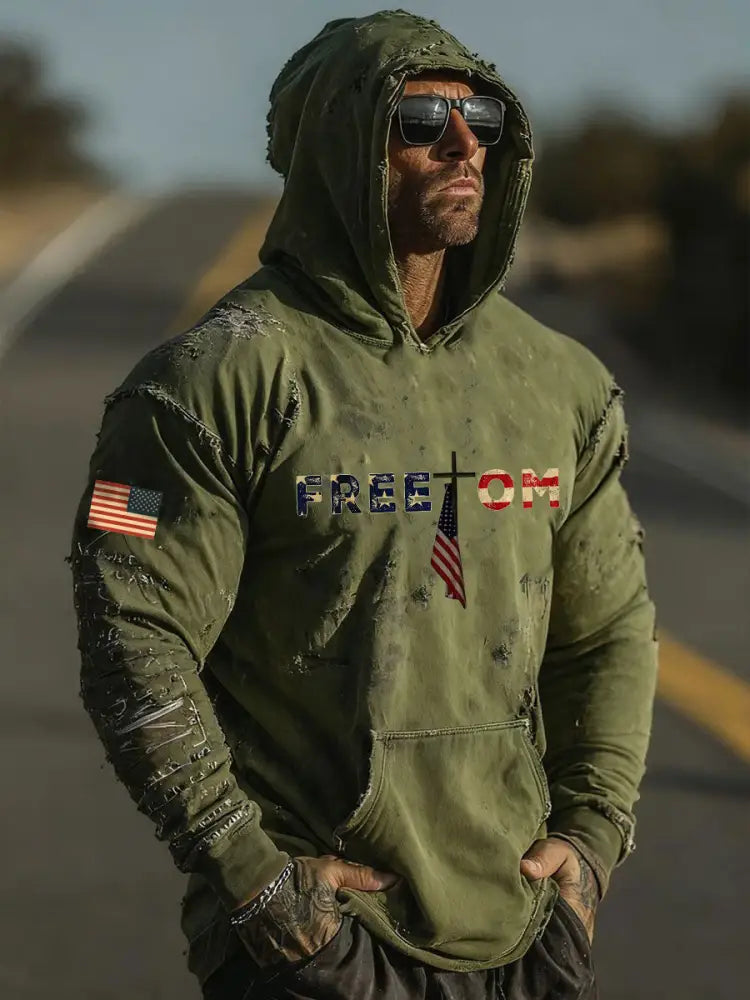 Men’s Freedom Printed Casual Hoodie Army Green / S