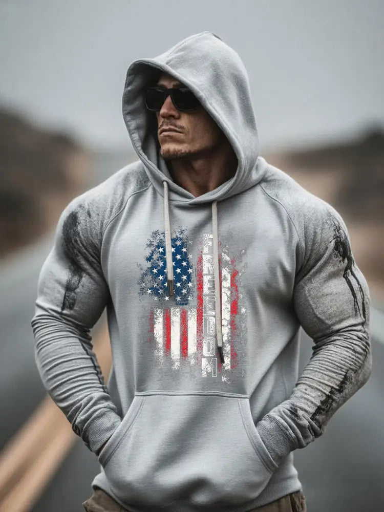Men’s Freedom Printed Casual Hoodie Light Gray / S