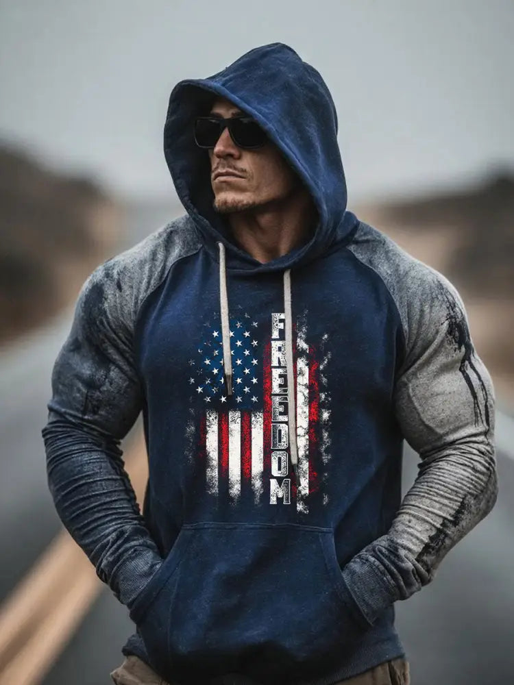 Men’s Freedom Printed Casual Hoodie Navy Blue / S