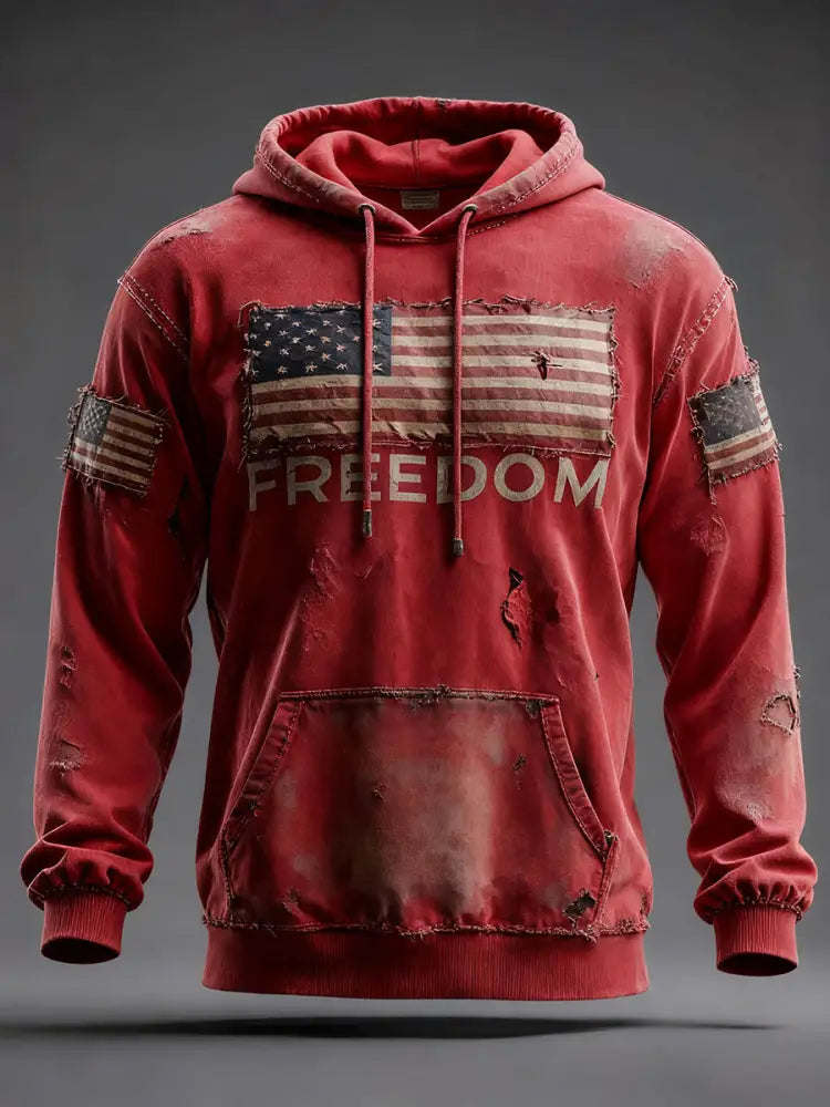 Men’s Freedom Printed Casual Hoodie Red / S