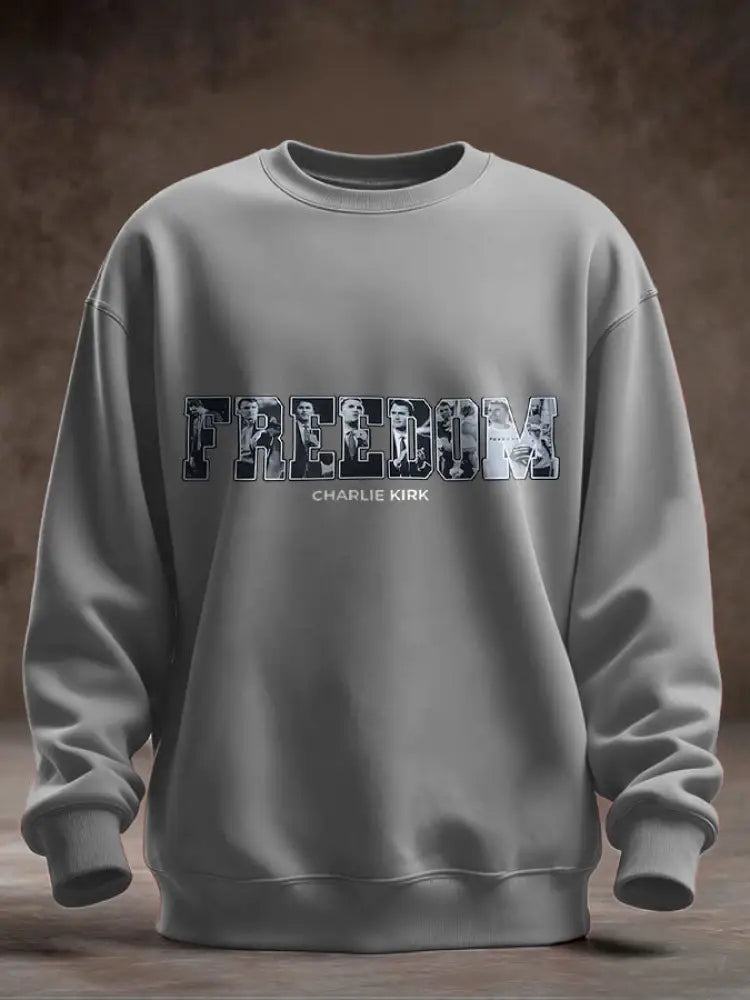 Men’s Freedom True Patriot Memorial Printed Sweatshirt Light Gray / S