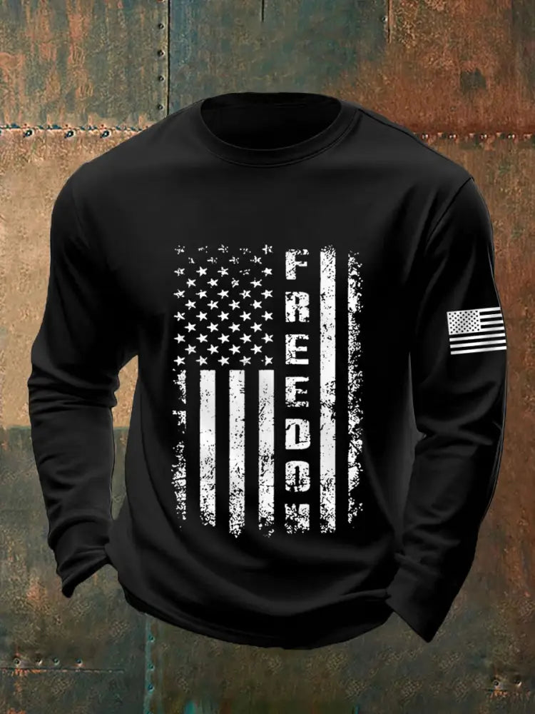 Men’s Freedom USA Flag Print Long-Sleeve T-Shirt Black / S