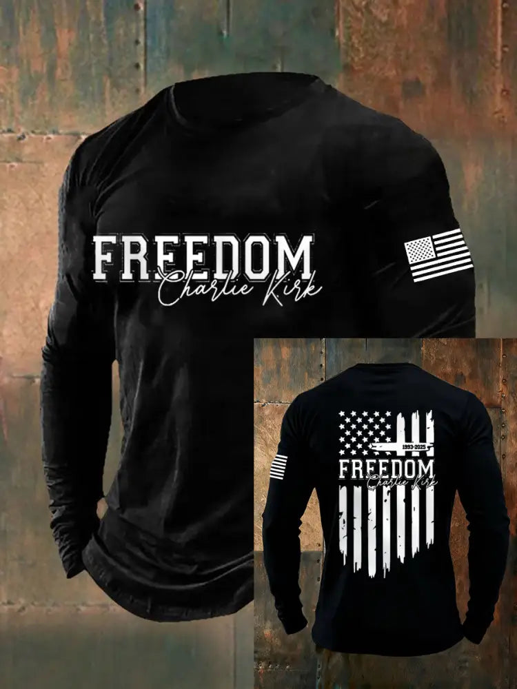 Men’s Freedom USA Flag Print Long-Sleeve T-Shirt Black / S