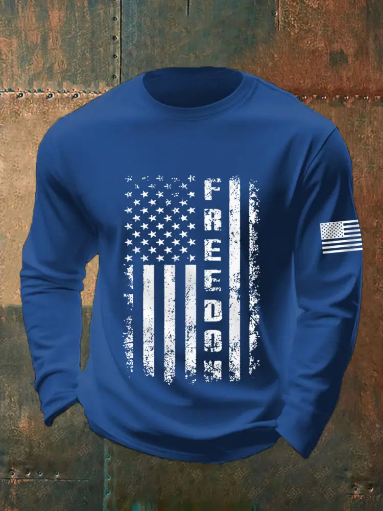 Men’s Freedom USA Flag Print Long-Sleeve T-Shirt Blue / S