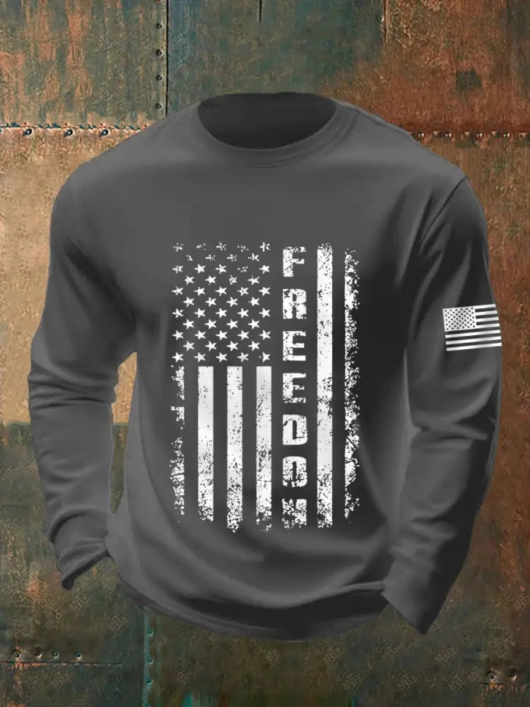 Men’s Freedom USA Flag Print Long-Sleeve T-Shirt Gray / S
