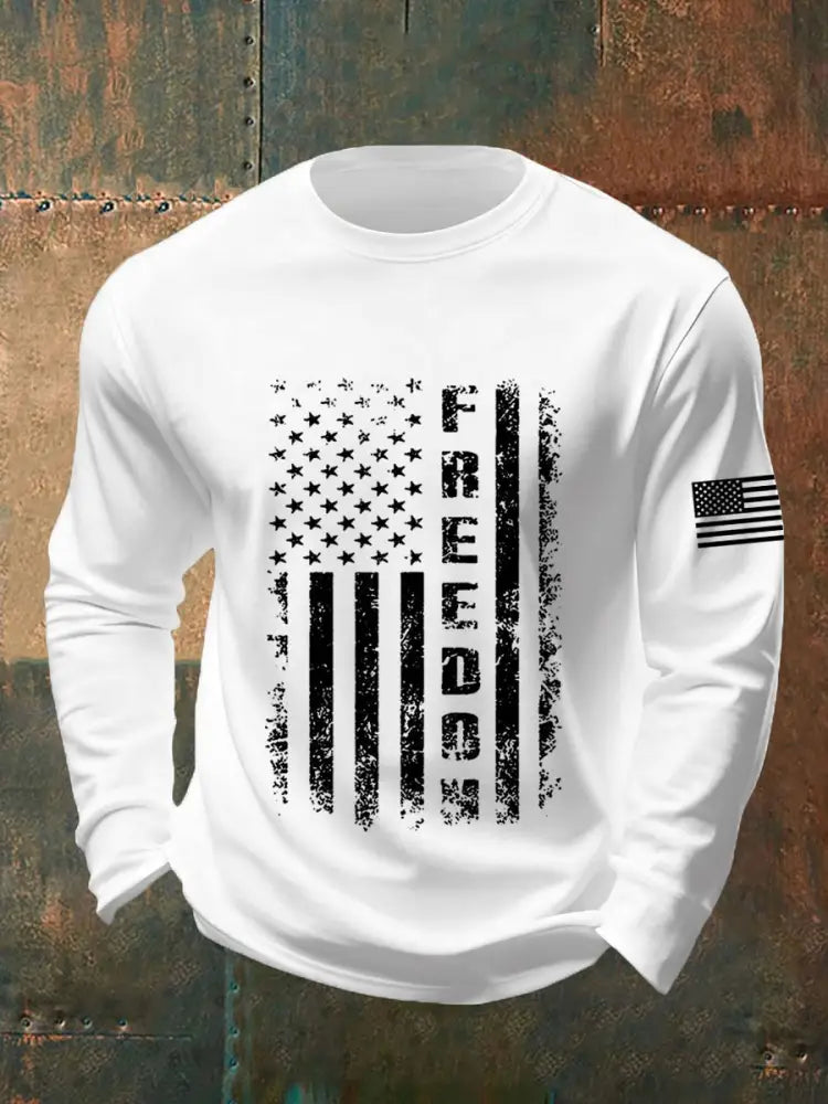Men’s Freedom USA Flag Print Long-Sleeve T-Shirt White / S