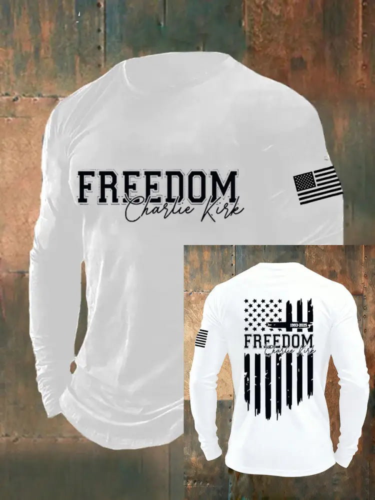 Men’s Freedom USA Flag Print Long-Sleeve T-Shirt White / S