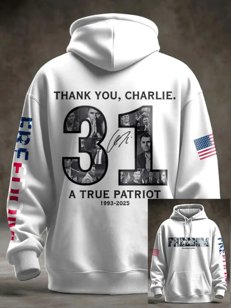 Men’s Freedom USA Flag Printed Hoodie White / S