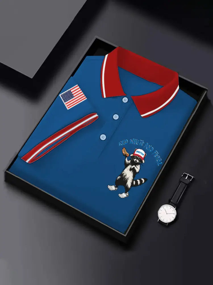 Men’s Funny 4th Of July Red White And Feral American Flag Print Casual Top Blue / S