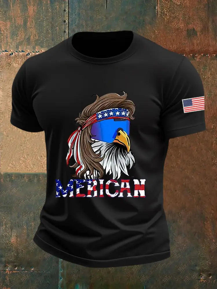 Men’s Funny Fourth of July Funny Eagle Short Sleeve T-shirt Black / S