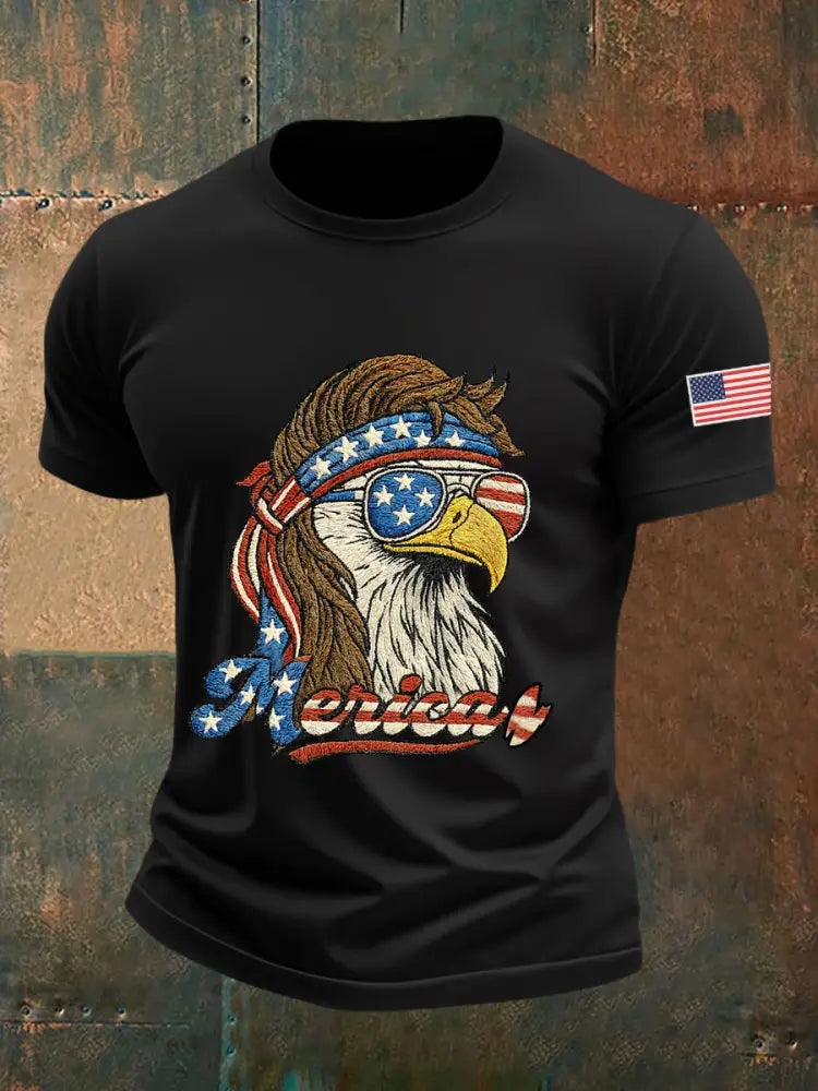 Men’s Funny Fourth of July Funny Eagle Short Sleeve T-shirt Black / S