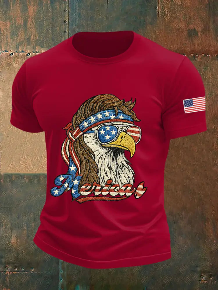 Men’s Funny Fourth of July Funny Eagle Short Sleeve T-shirt Deep Red / S