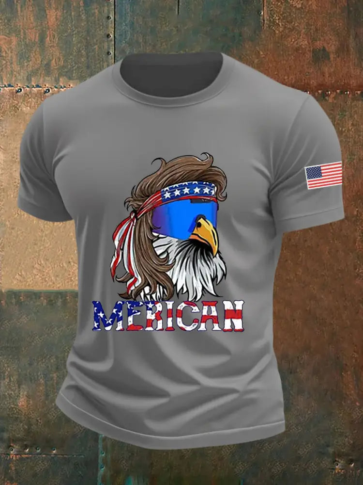 Men’s Funny Fourth of July Funny Eagle Short Sleeve T-shirt Light Gray / S