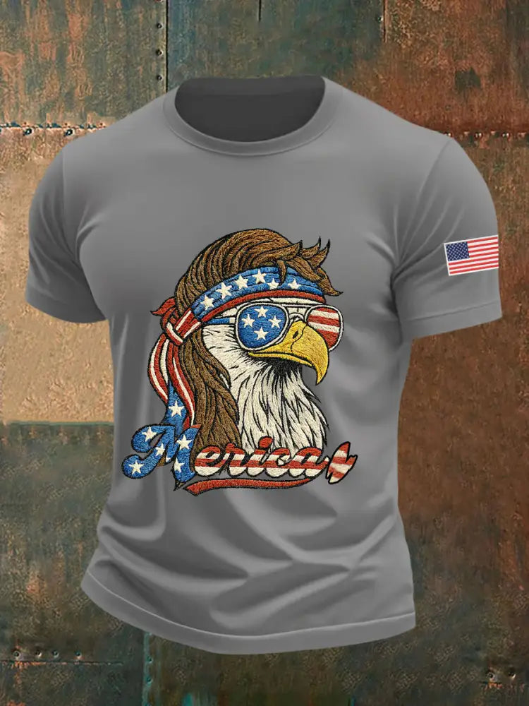 Men’s Funny Fourth of July Funny Eagle Short Sleeve T-shirt Light Gray / S