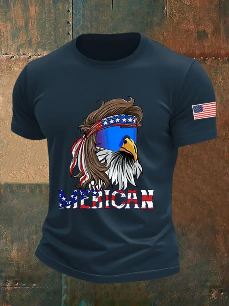 Men’s Funny Fourth of July Funny Eagle Short Sleeve T-shirt Navy Blue / S