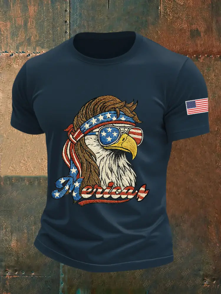 Men’s Funny Fourth of July Funny Eagle Short Sleeve T-shirt Navy Blue / S