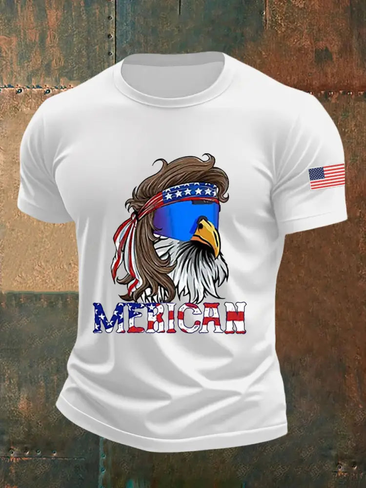 Men’s Funny Fourth of July Funny Eagle Short Sleeve T-shirt White / S