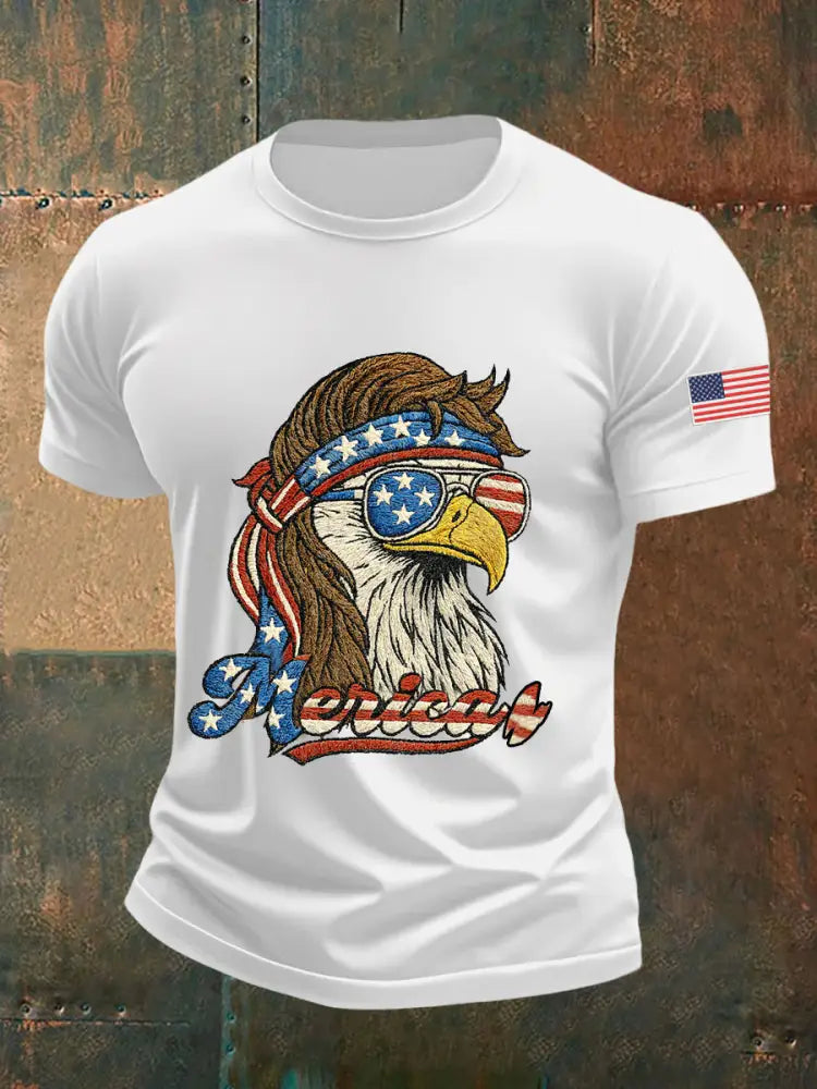 Men’s Funny Fourth of July Funny Eagle Short Sleeve T-shirt White / S