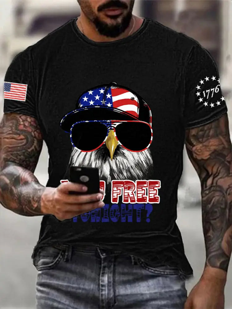 Men’s Funny Fourth of July Funny Eagle You Free Tonight Short Sleeve T-shirt Black / S