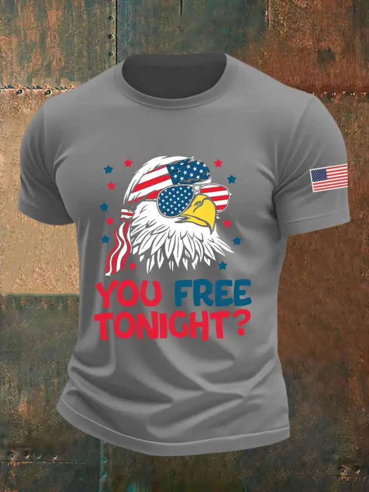 Men’s Funny Fourth of July Funny Eagle You Free Tonight Short Sleeve T-shirt Light Gray / S