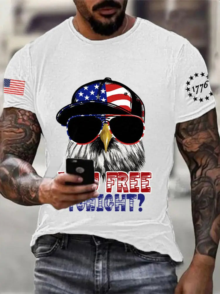 Men’s Funny Fourth of July Funny Eagle You Free Tonight Short Sleeve T-shirt White / S