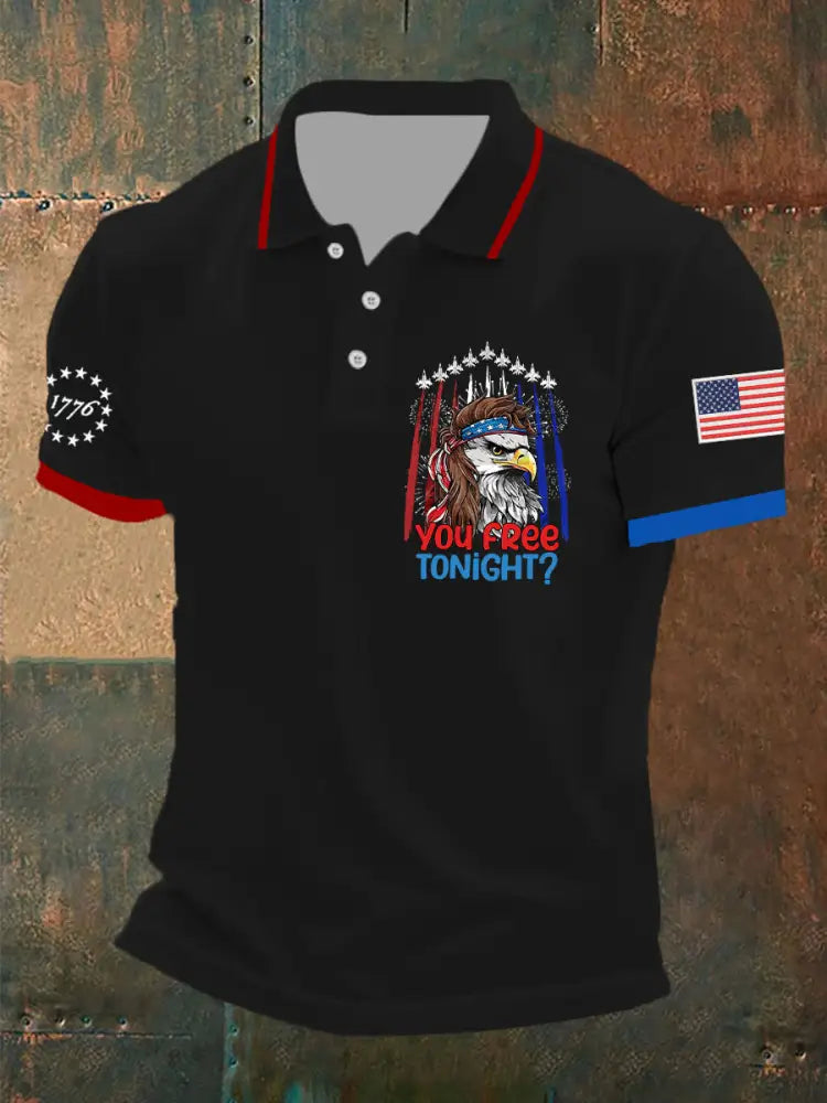 Men’s Funny Fourth of July Funny Eagle You Free Tonight Short Sleeve Top Black / S