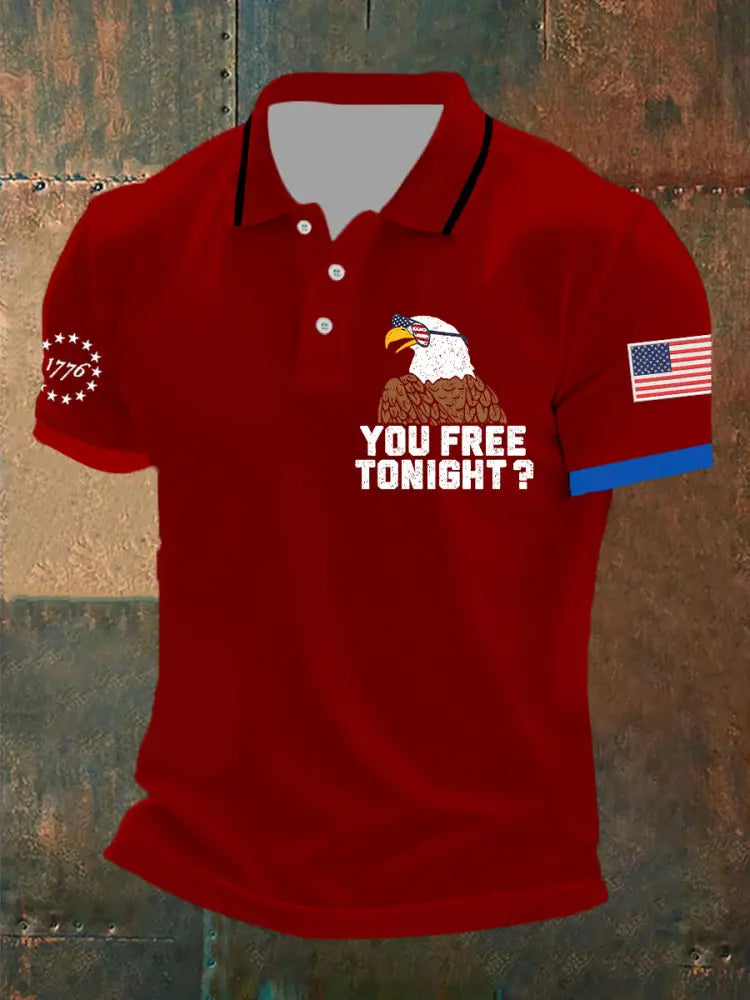 Men’s Funny Fourth of July Funny Eagle You Free Tonight Short Sleeve Top Red / S