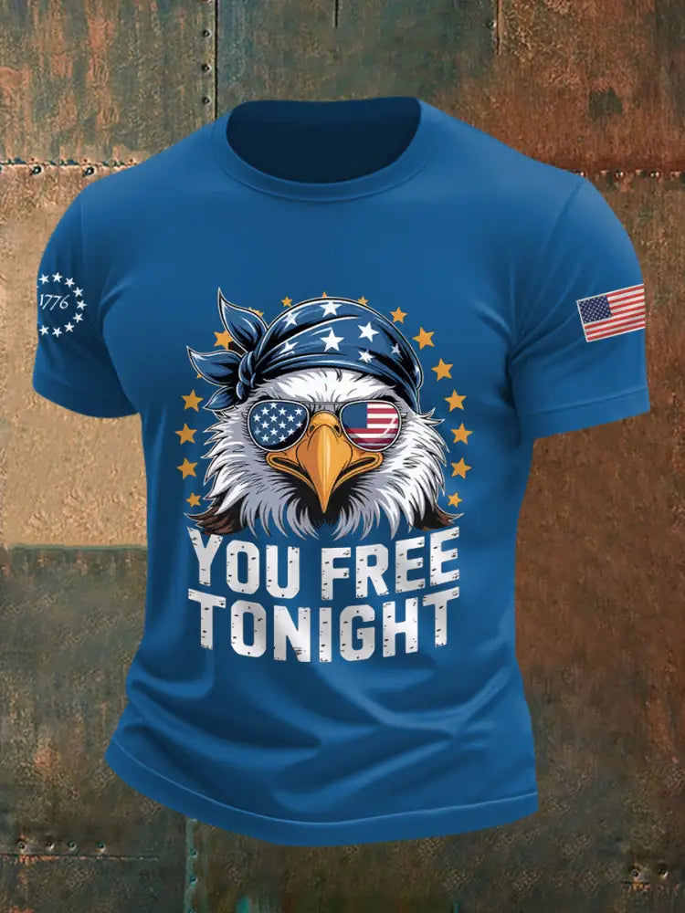 Men’s Funny You Free Tonight Bald Eagle 4th Of July Casual Tee Blue / S