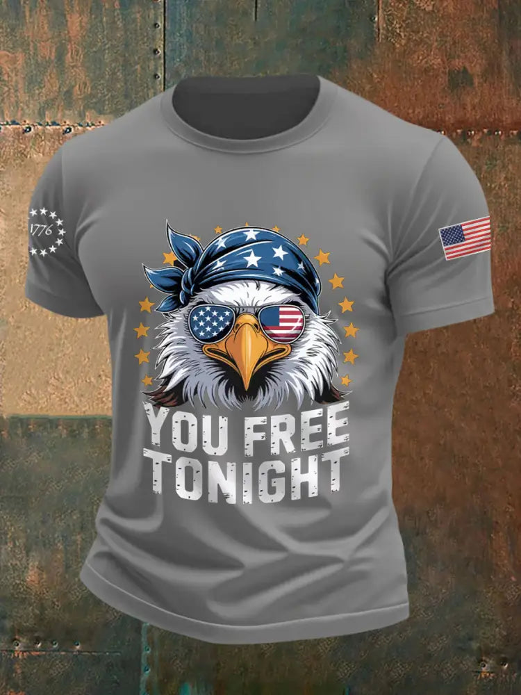 Men’s Funny You Free Tonight Bald Eagle 4th Of July Casual Tee Light Gray / S