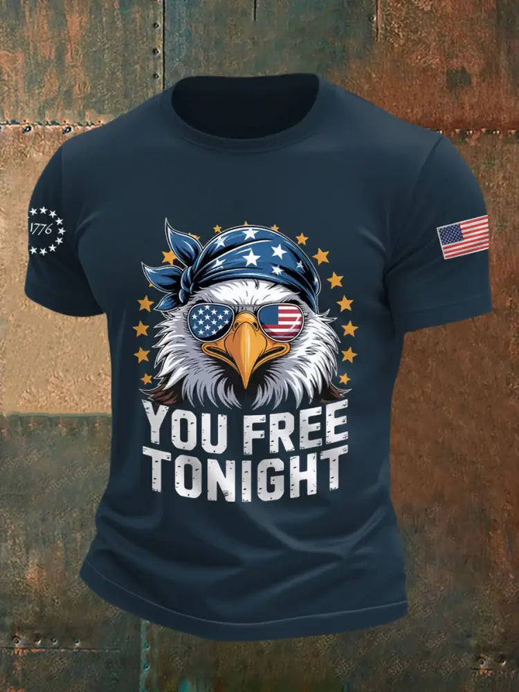 Men’s Funny You Free Tonight Bald Eagle 4th Of July Casual Tee Navy Blue / S