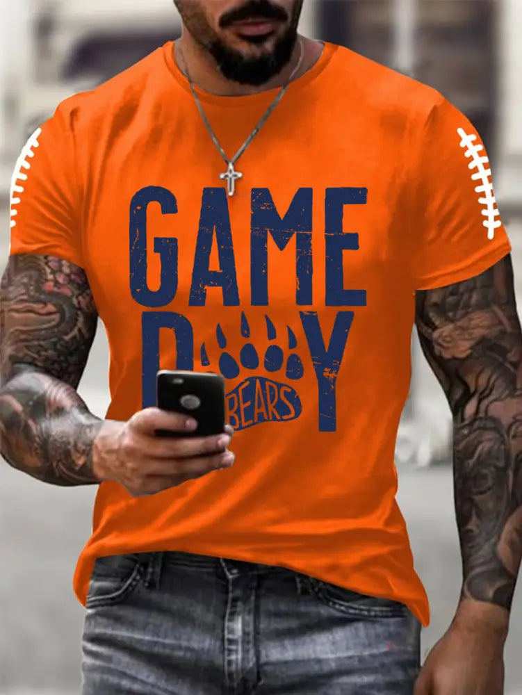 Men’s Gameday Bears Football Fans Lovers Casual Tee Orange / S