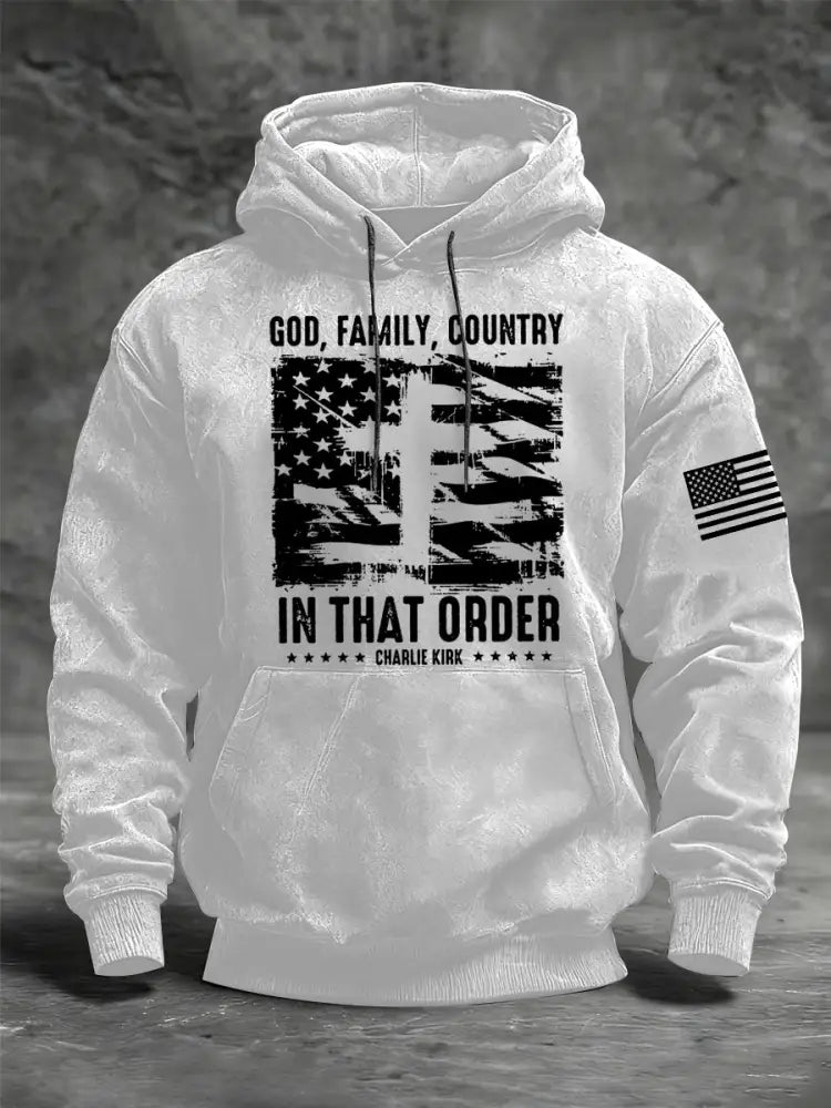 Men’s God Family Country Charlie Kirk Oversized Drop-Shoulder Hoodie with Pockets White / S