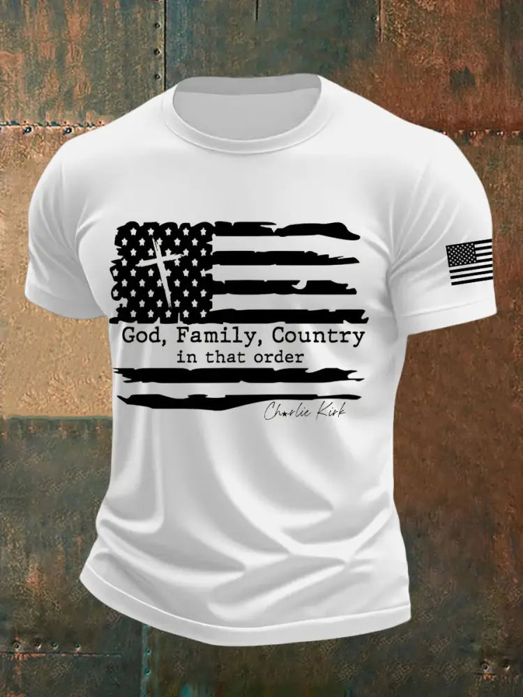 Men’s God Family Country Charlie Kirk Printed T-shirt White / S