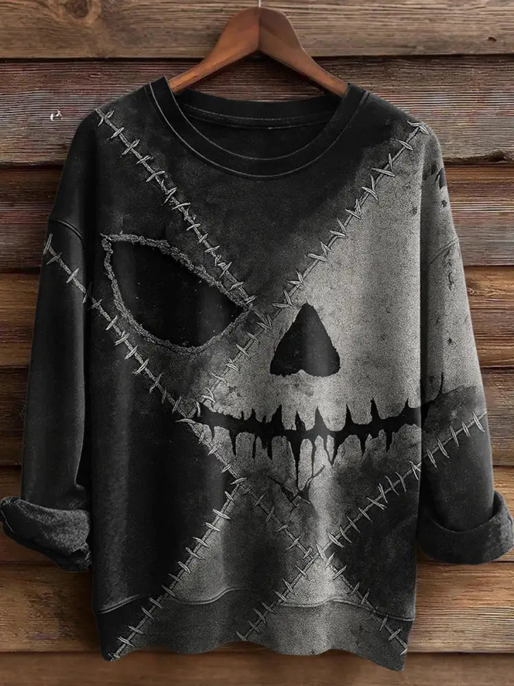 Men’s Halloween Classic Movie Character Face Print Casual Sweatshirt