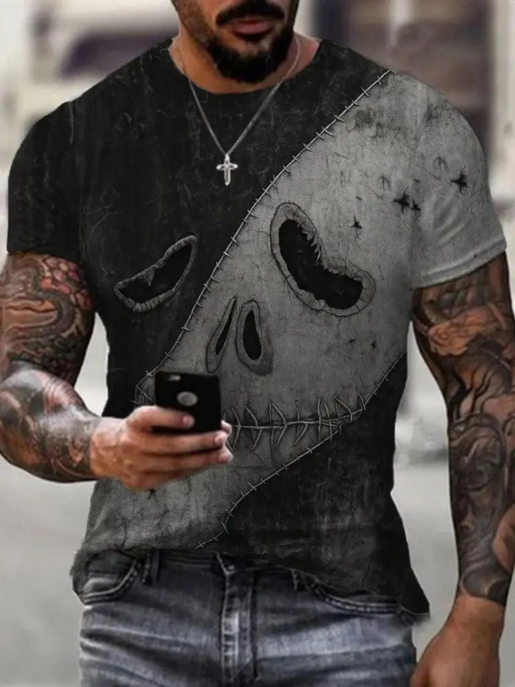 Men’s Halloween Ghost Face Print Casual Tee