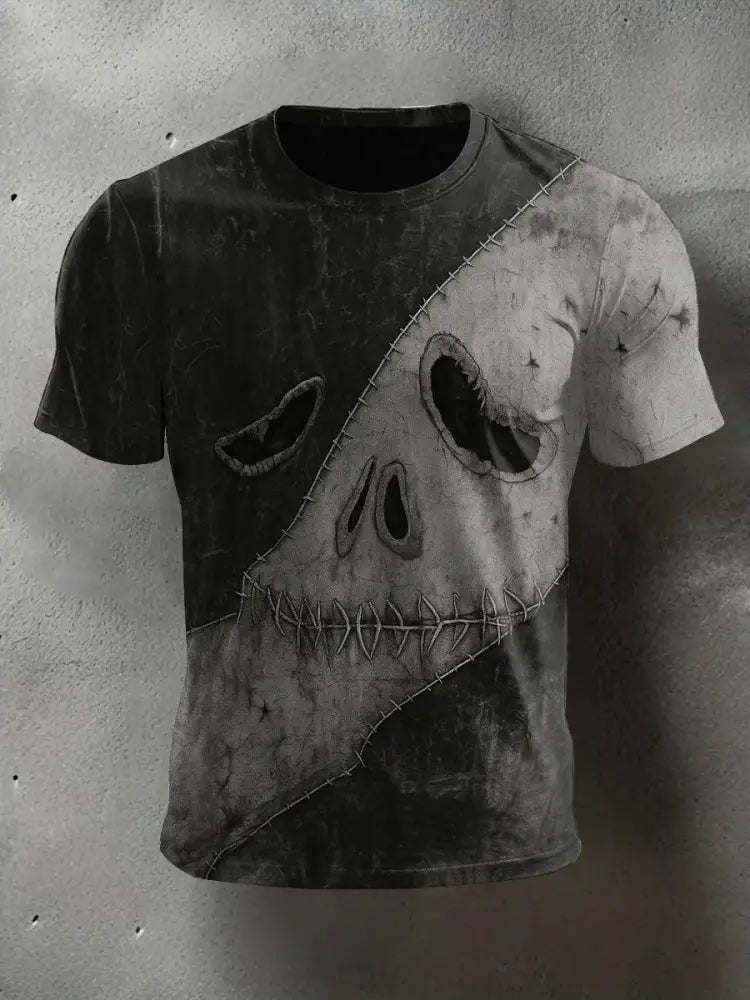 Men’s Halloween Ghost Face Print Casual Tee Dark Grey / S