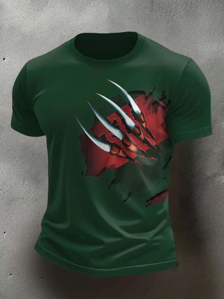 Men’s Halloween Horror Nightmare Printed T-shirt Dark Green / S