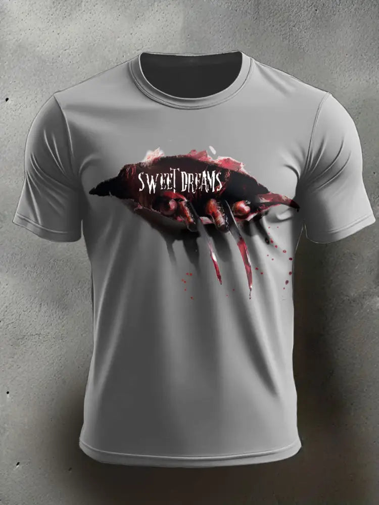 Men’s Halloween Horror Nightmare Printed T-shirt Light Gray / S