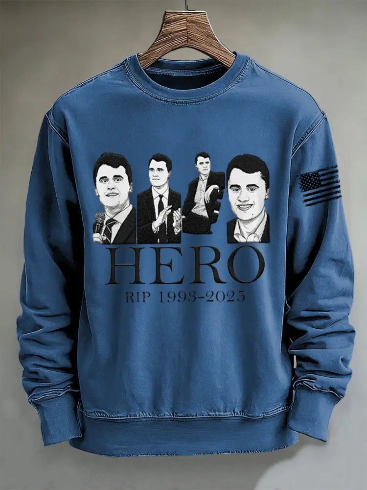 Men’s Hero Charlie Kirk Print Sweater Blue / S