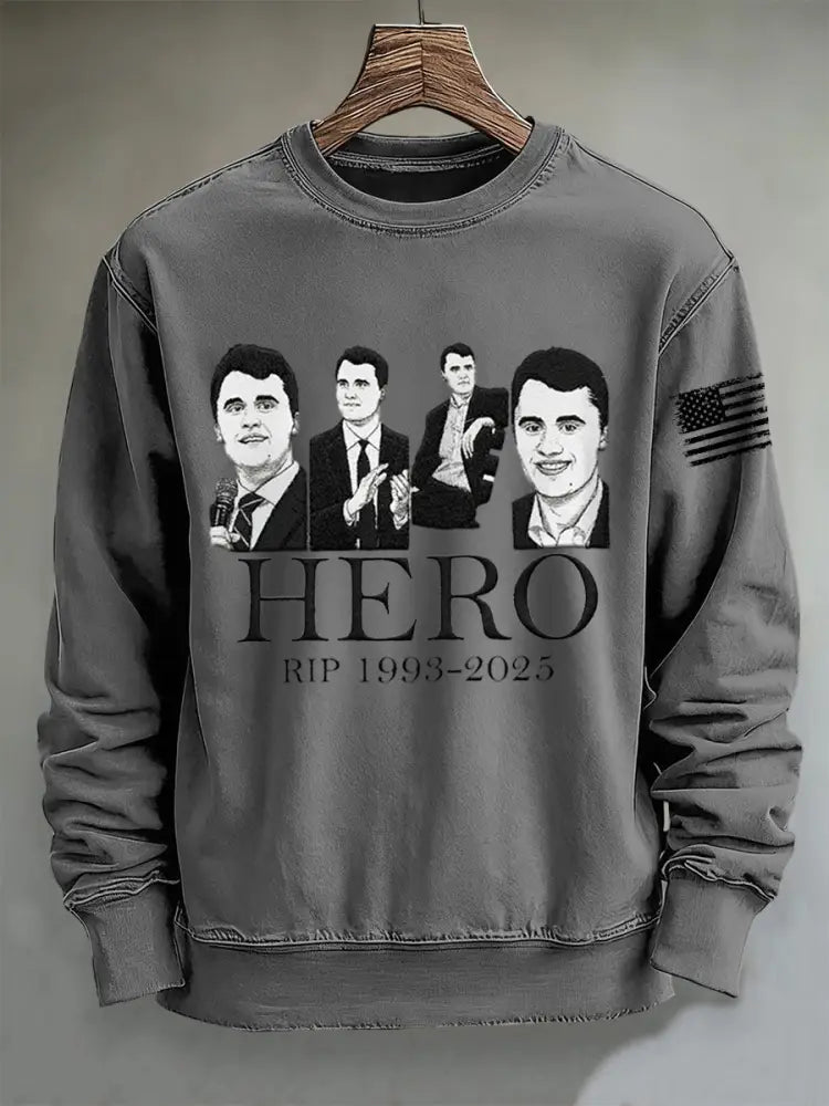 Men’s Hero Charlie Kirk Print Sweater Light Gray / S