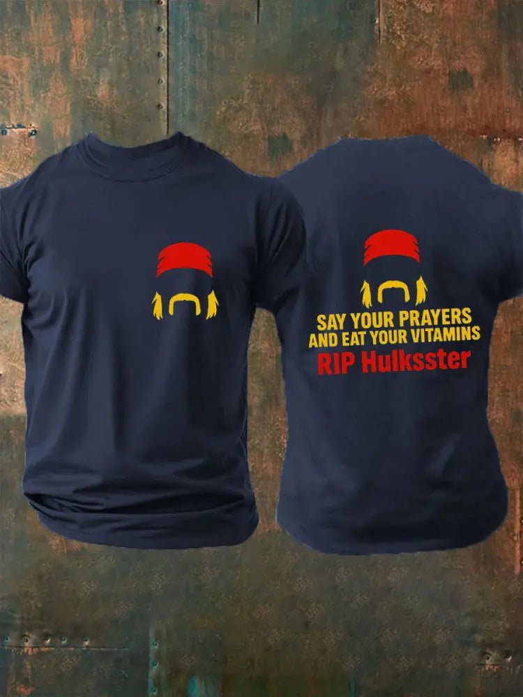 Men’s Hulk Hogan imitation cotton short-sleeved T-shirt Navy Blue / S