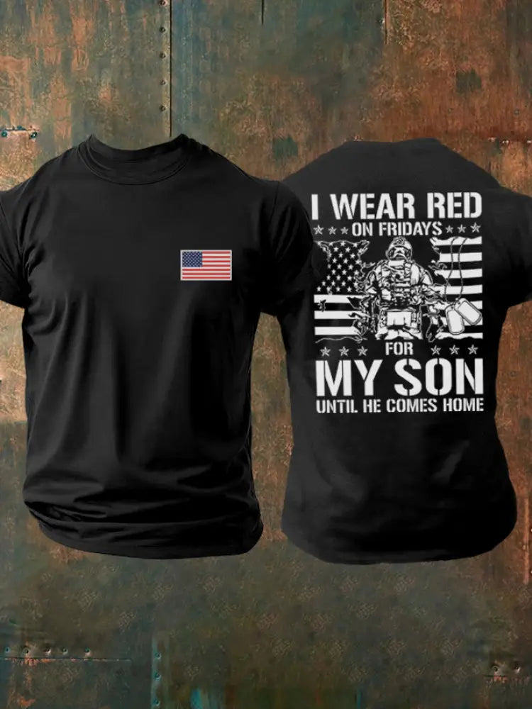 Men’s I Wear Red On Fridays For My Son Until He Comes Home Printed T-shirt Black / S