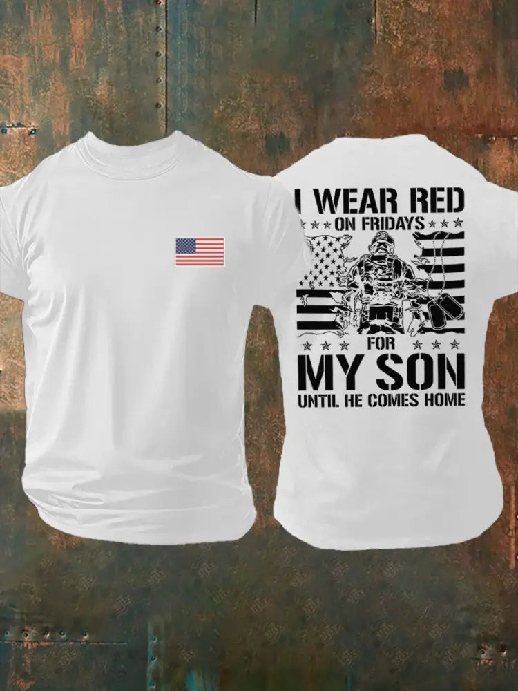Men’s I Wear Red On Fridays For My Son Until He Comes Home Printed T-shirt White / S