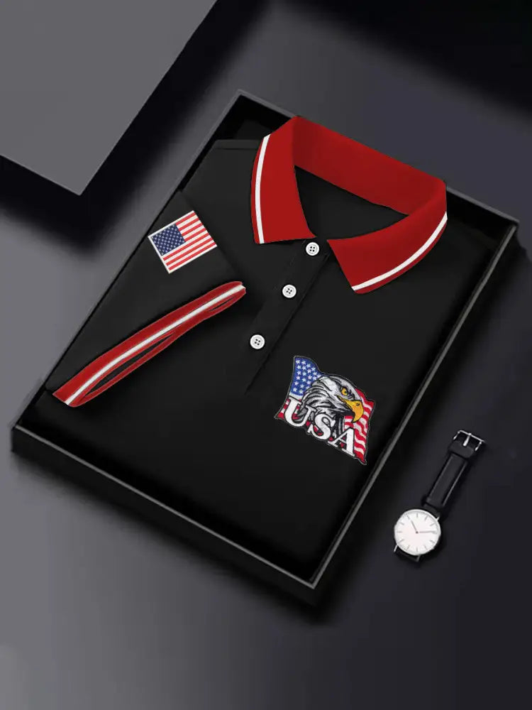 Men’s Independence Day American Flag Bald Eagle Print Casual Top Black / S