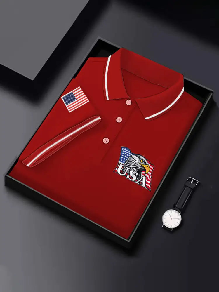 Men’s Independence Day American Flag Bald Eagle Print Casual Top Red / S