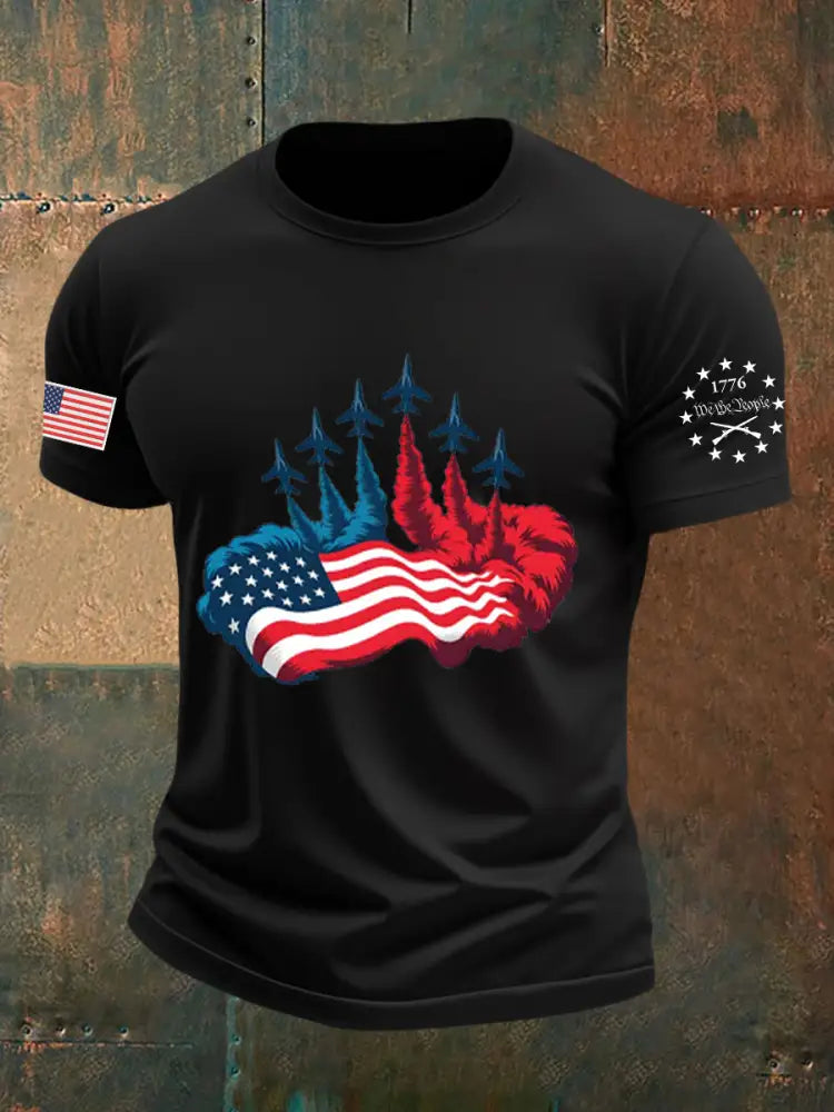 Men’s Independence Day American Flag Jet Planes Print Casual T-shirt Black / S